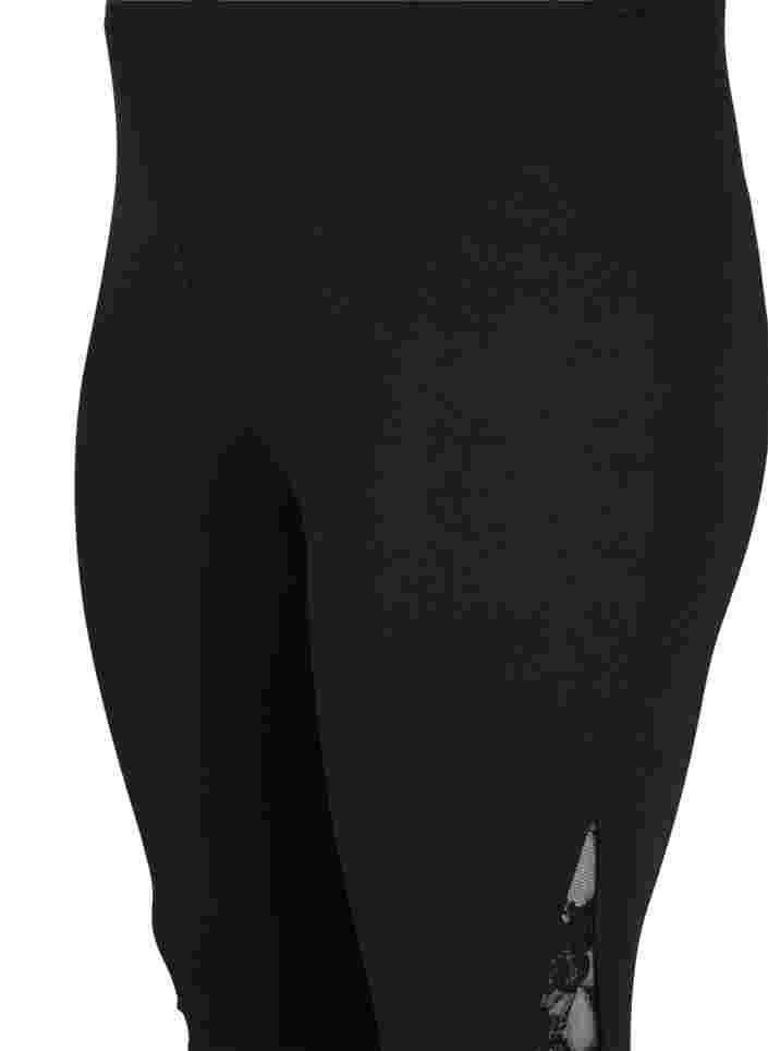 Leggings en viscose avec détails en dentelle, Black, Packshot image number 2