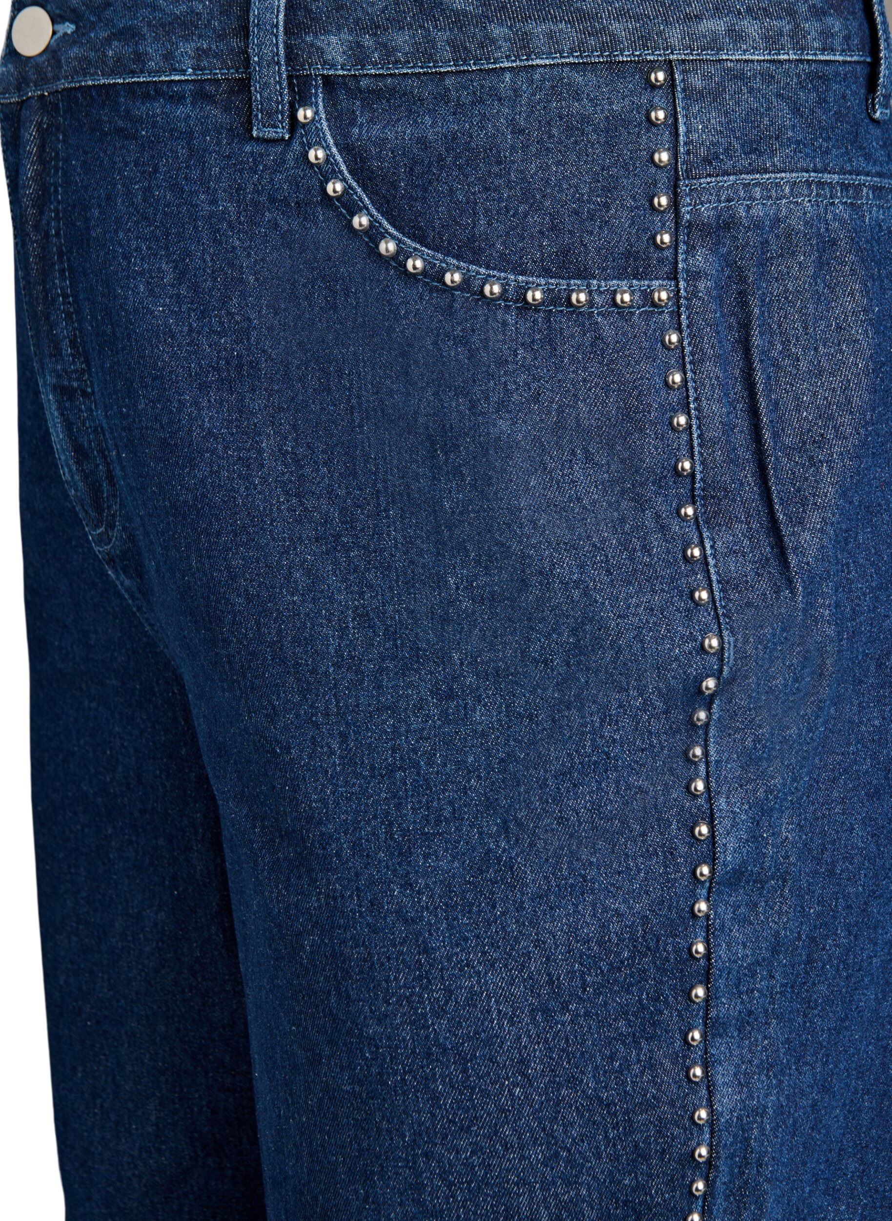 ZizziWijde jeans met studs en een high waist, Blauw, Packshot image number 2