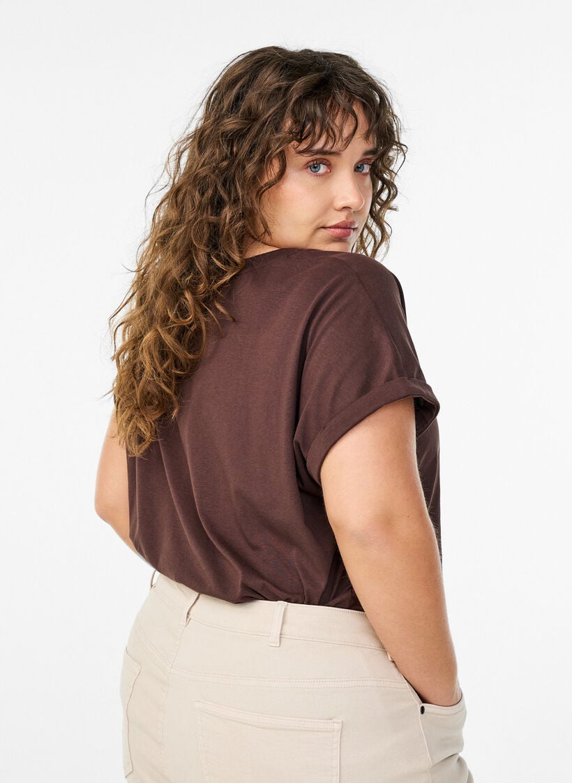 T-shirt &agrave; manches courtes en m&eacute;lange de coton, Marron, Model image number 2