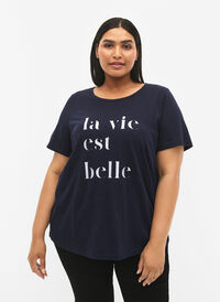 T-shirt en coton avec imprimé texte, Night Sky W. La, Model