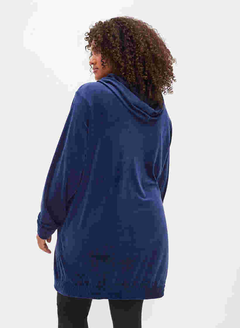 Robe pull en velours avec capuche, Peacoat, Model image number 1