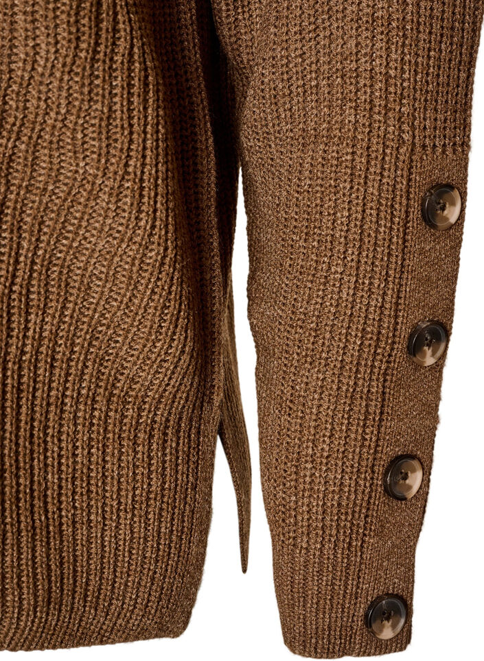 Blouse en maille c&ocirc;tel&eacute;e avec d&eacute;tails de boutons, Marron, Packshot image number 3