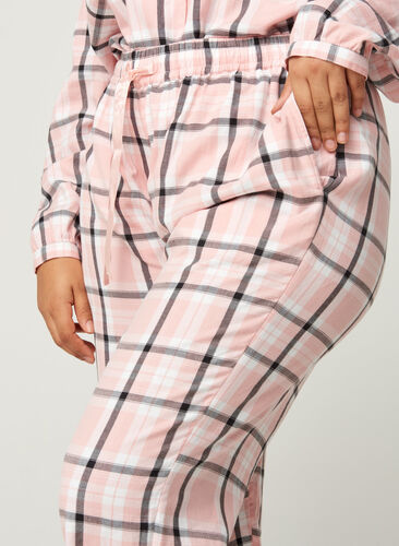 Bas de pyjama en coton à carreaux, Rose Smoke check, Model image number 1