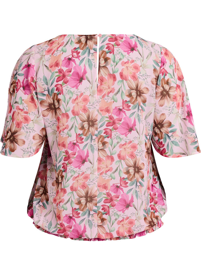 Blouse fleurie &agrave; manches courtes et smocks, Rose, Packshot image number 1