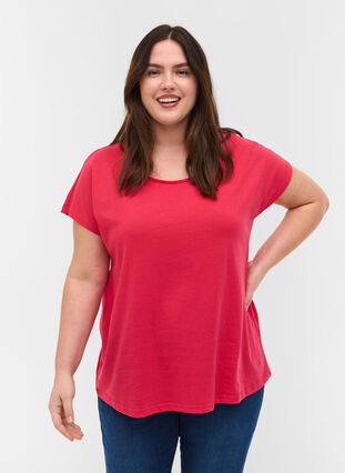 T-shirt en mélange coton, Raspberry, Model image number 0
