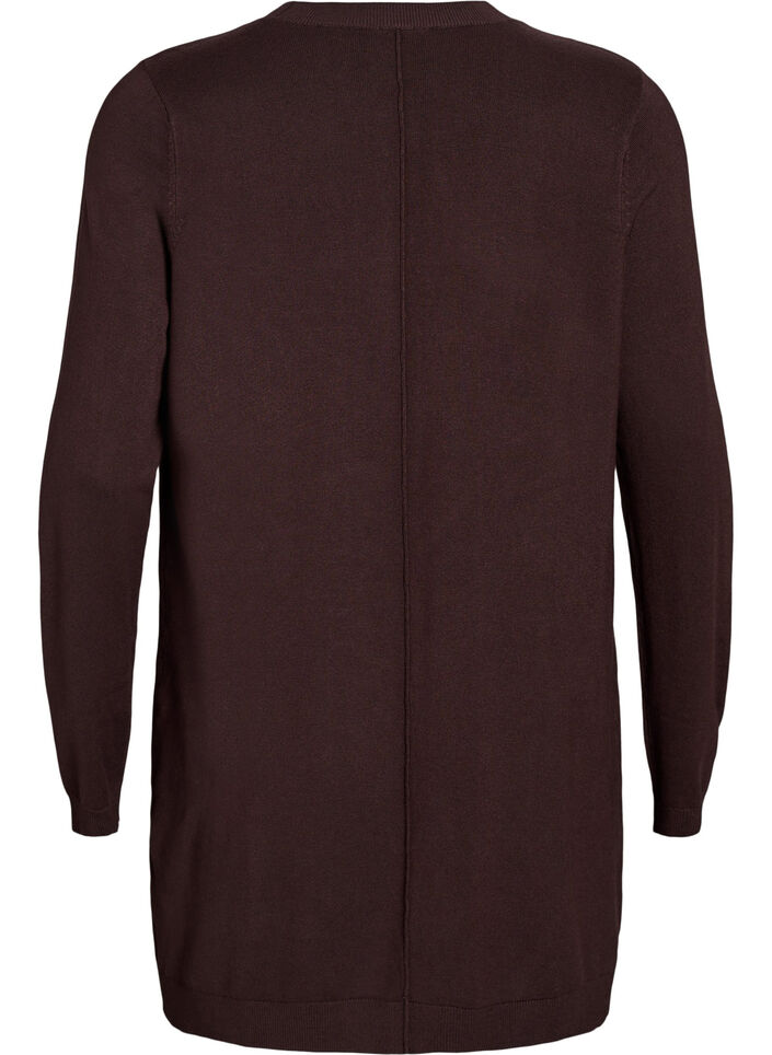 Long cardigan tricot&eacute; en m&eacute;lange de viscose, Marron, Packshot image number 1