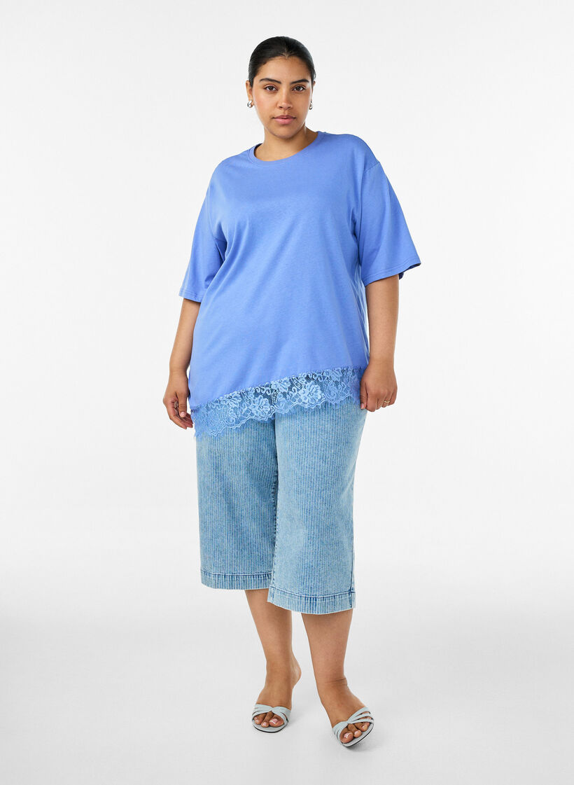 T-shirt met asymmetrische kanten zoom, Paars, Model image number 1