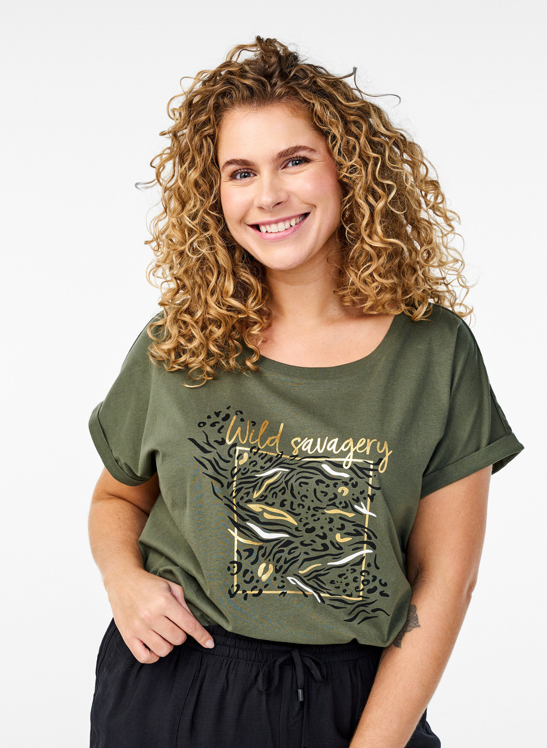 ZizziT-shirt met dierenprint en tekst, Thyme W. Wild, Model image number 0