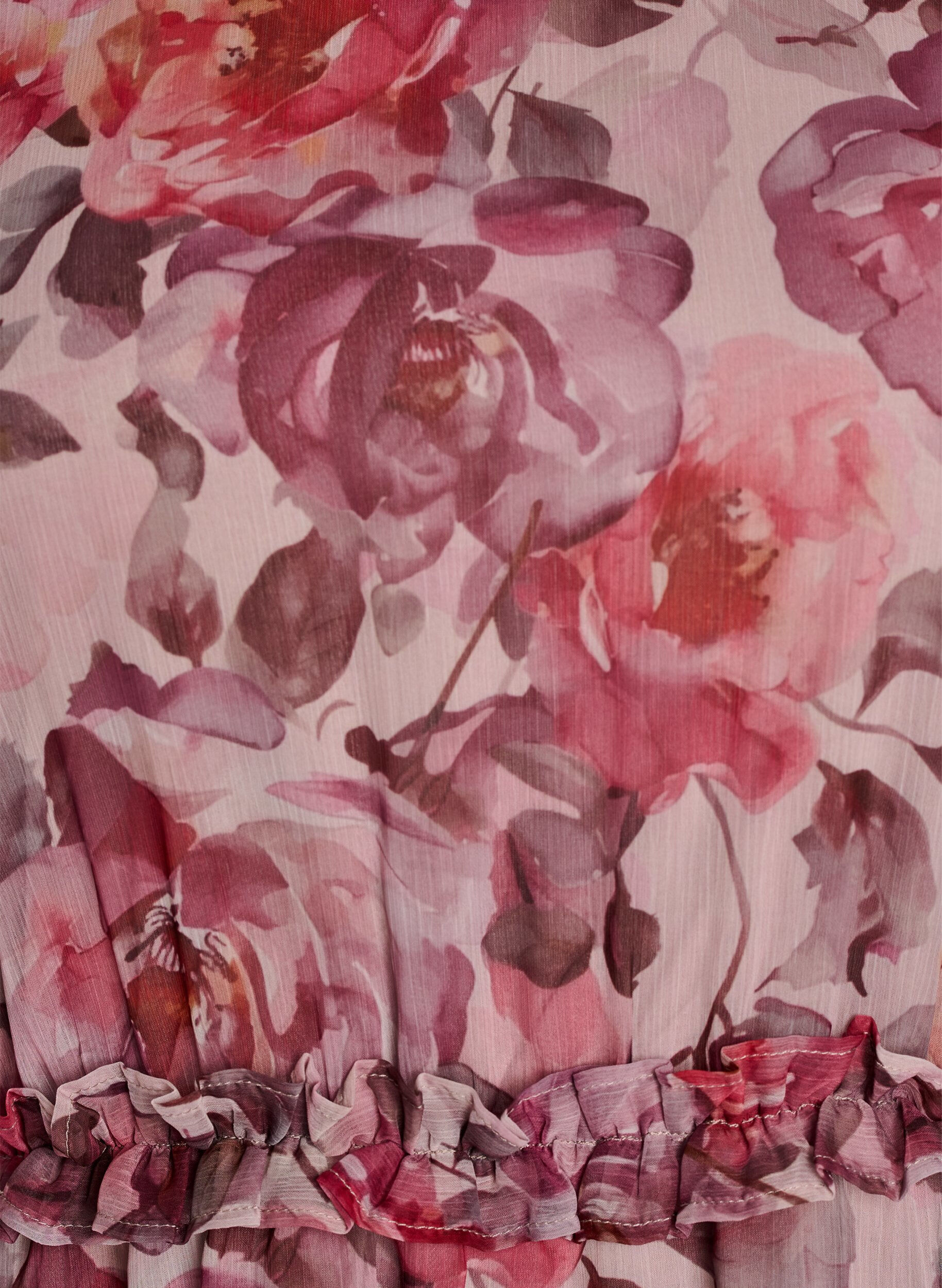 ZizziMidi-jurk met bloemenprint met ruches en doorschijnende mouwen, Roze, Packshot image number 2