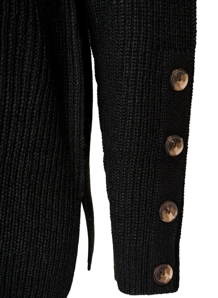 Gebreide blouse met ribstructuur en knoopdetails, Zwart, Packshot image number 2