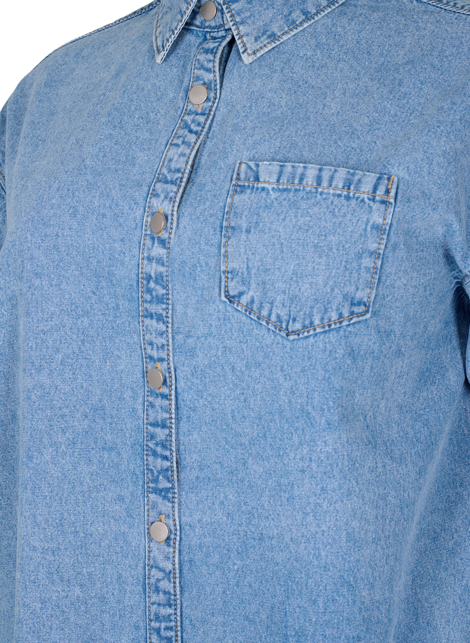 ZizziSoepelvallend denim overhemd met borstzak, Light blue denim, Packshot image number 2