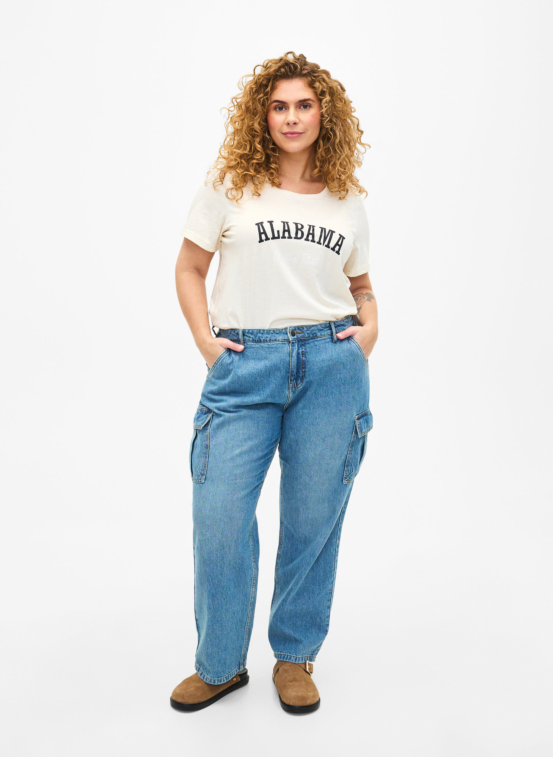 ZizziKatoenen T-shirt met tekst, Antique W. Alabama, Model image number 2