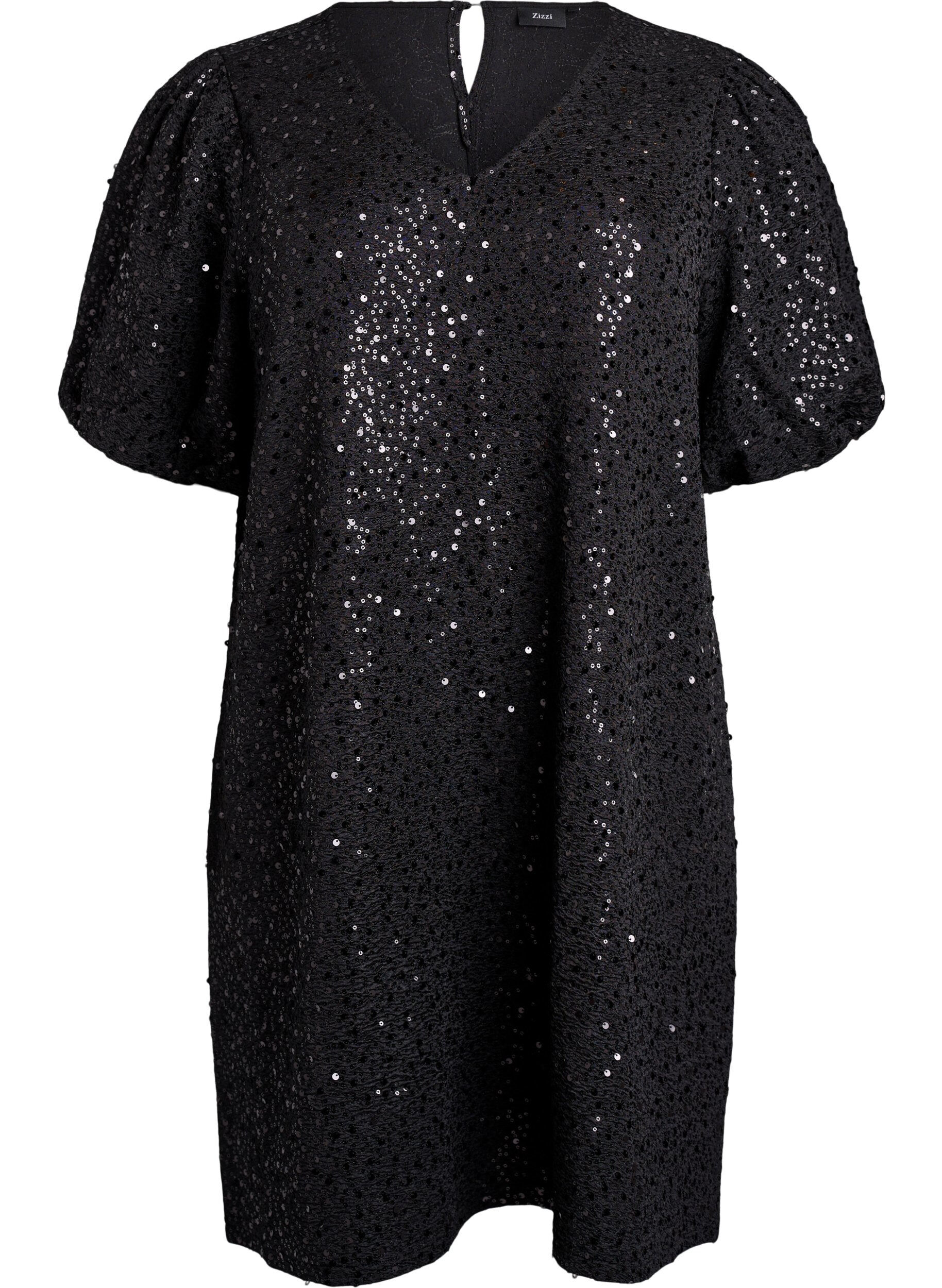 Robe courte &agrave; sequins &agrave; manches bouffantes