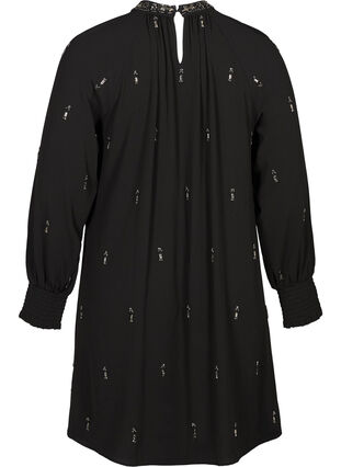 Robe à manches longues avec perles et smocks, Black, Packshot image number 1