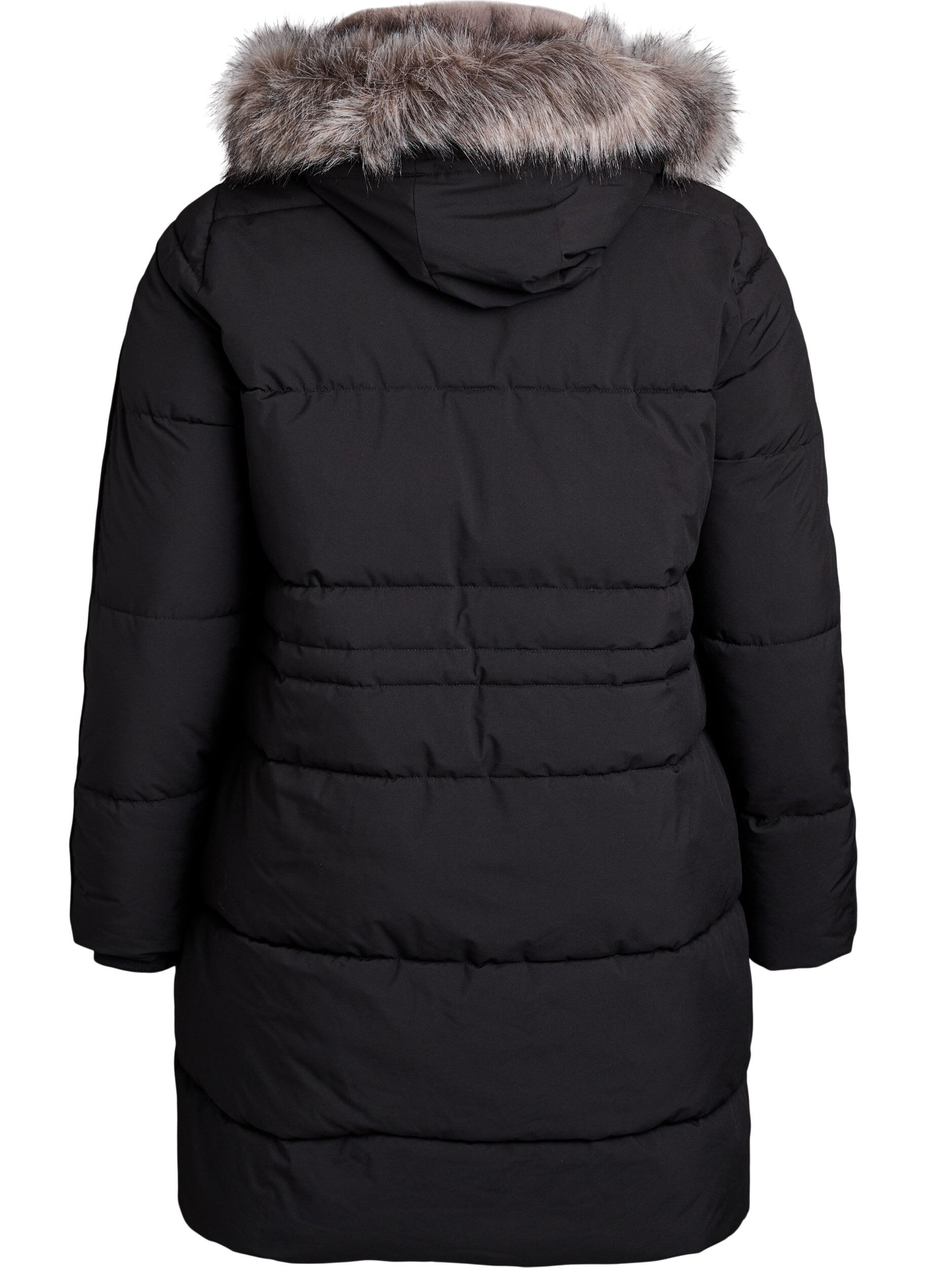 Zizzi Parka d&eacute;perlante avec col en fausse fourrure, Noir, Packshot image number 1