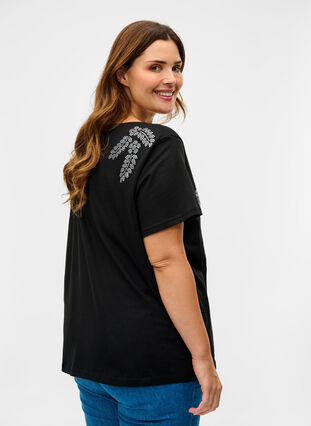 T-shirt à manches courtes avec pierres décoratives, Black Stone, Model image number 1