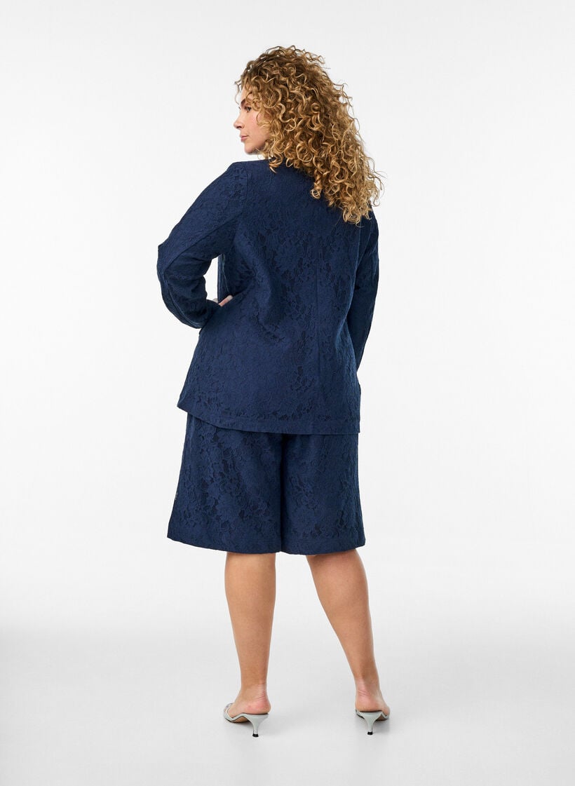 Bermuda taille haute en dentelle, Bleu, Model image number 2