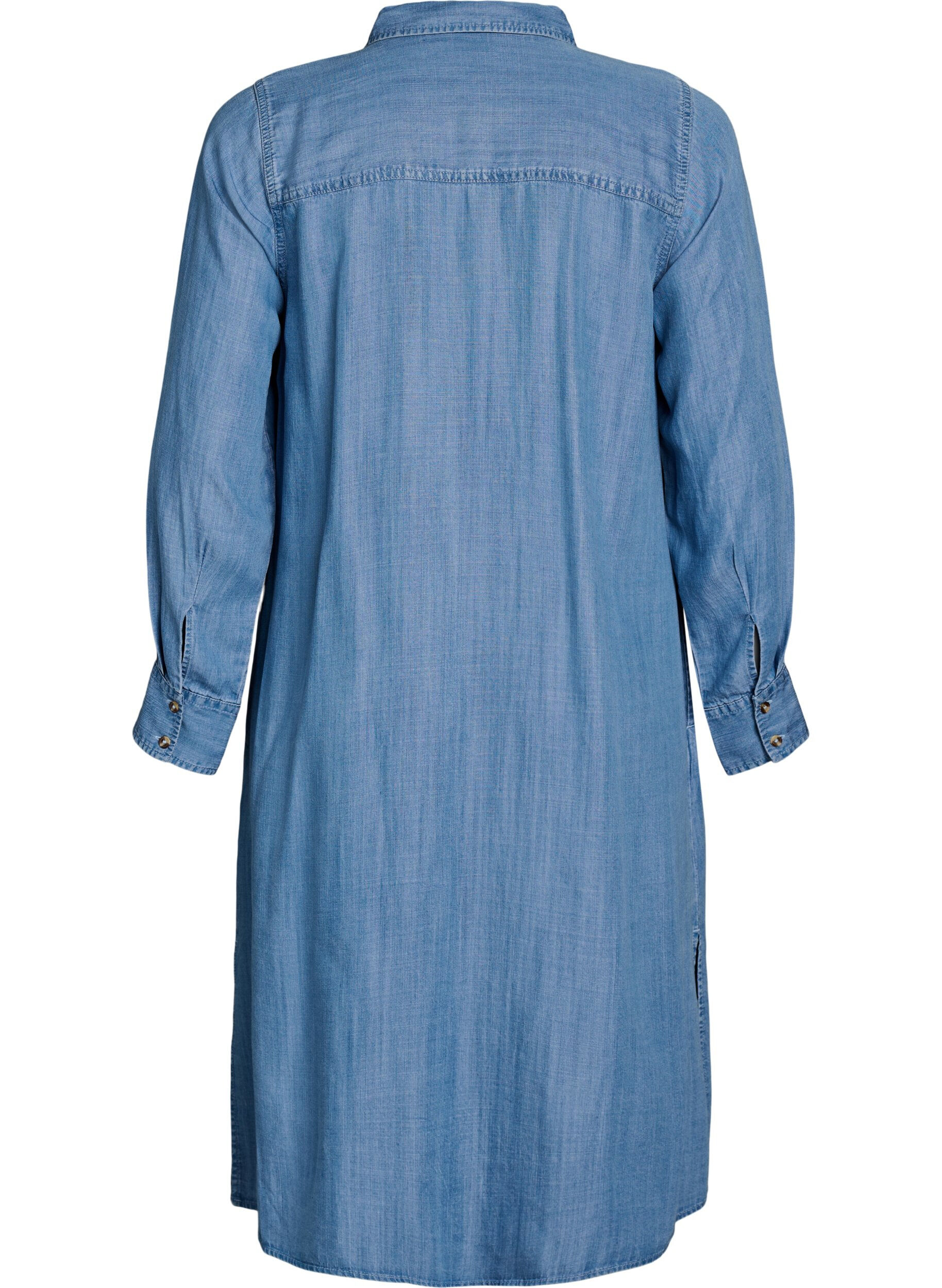 Zizzi Robe chemise midi en denim lyocell doux, Bleu Clair, Packshot image number 1