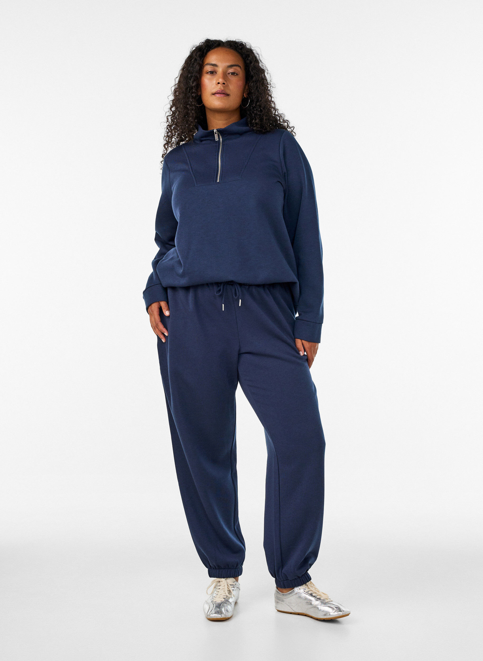 Sweatpants met hoge taille en trekkoord, Blauw, Model