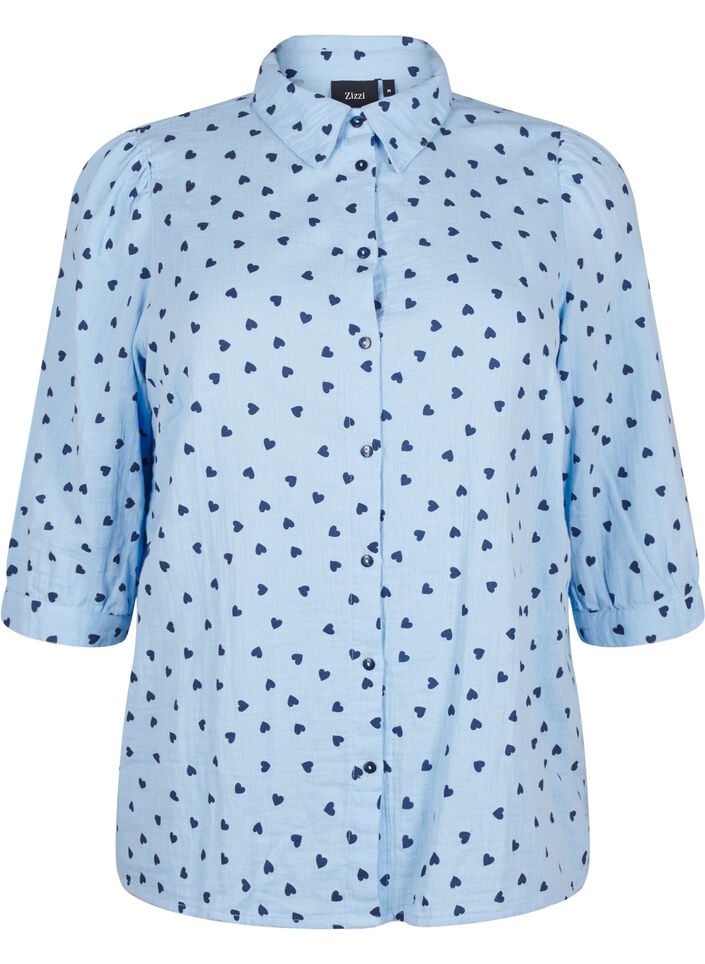 Shirtblouse met 3/4 mouwen, Blauw, Packshot image number 0