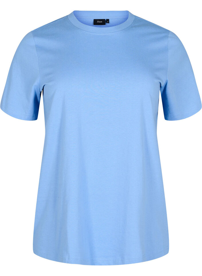 T-shirt basique en coton &agrave; col rond, Bleu Clair, Packshot image number 0