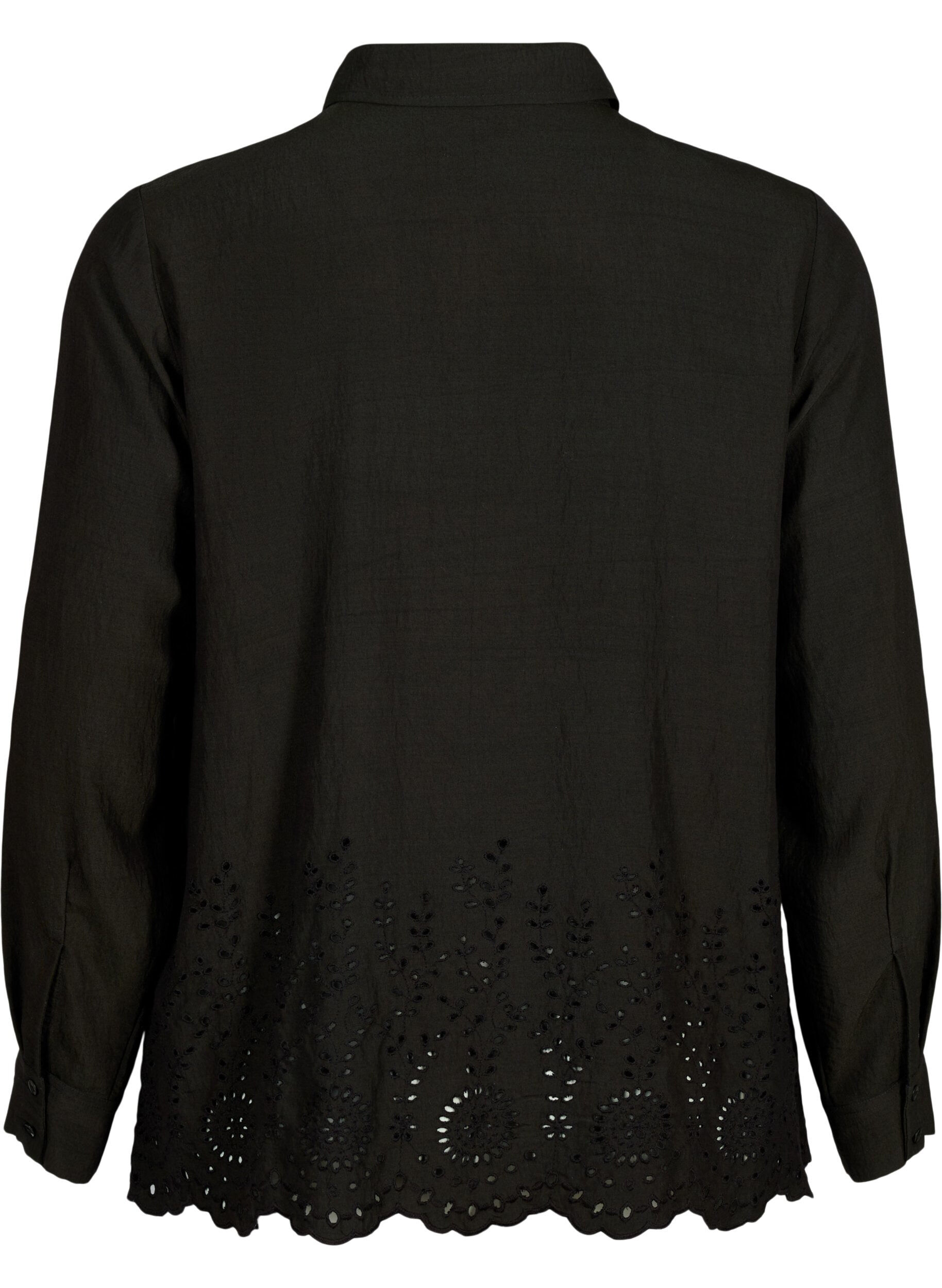 ZizziViscose overhemd met broderie anglaise, Black, Packshot image number 1