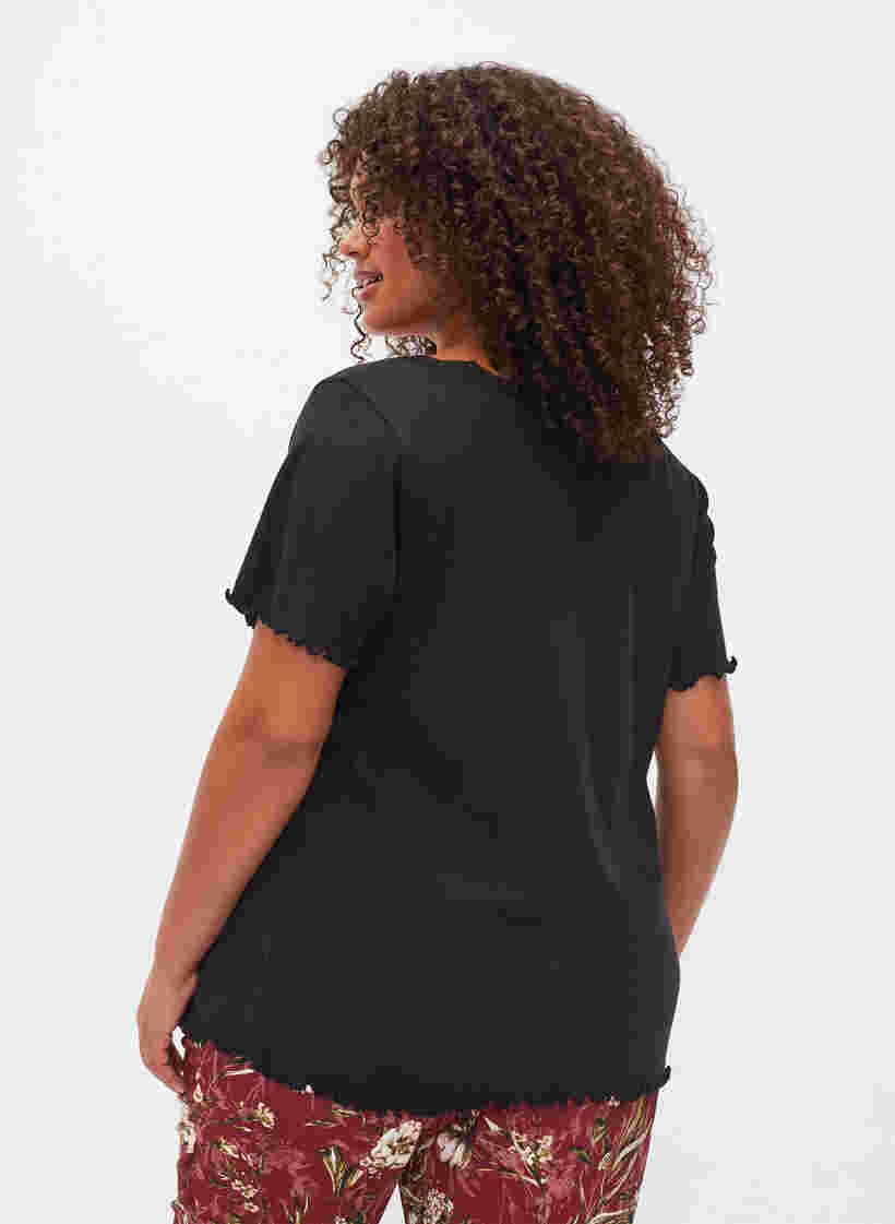 Nachthemd met korte mouwen en kanten randje, Black, Model image number 1