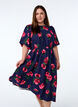 Midi-jurk met rozenprint en korte ballonmouwen, Blauw, Model image number 0
