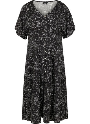 Viscose midi-jurk met stippen en knopen, Black w. Dot, Packshot image number 0