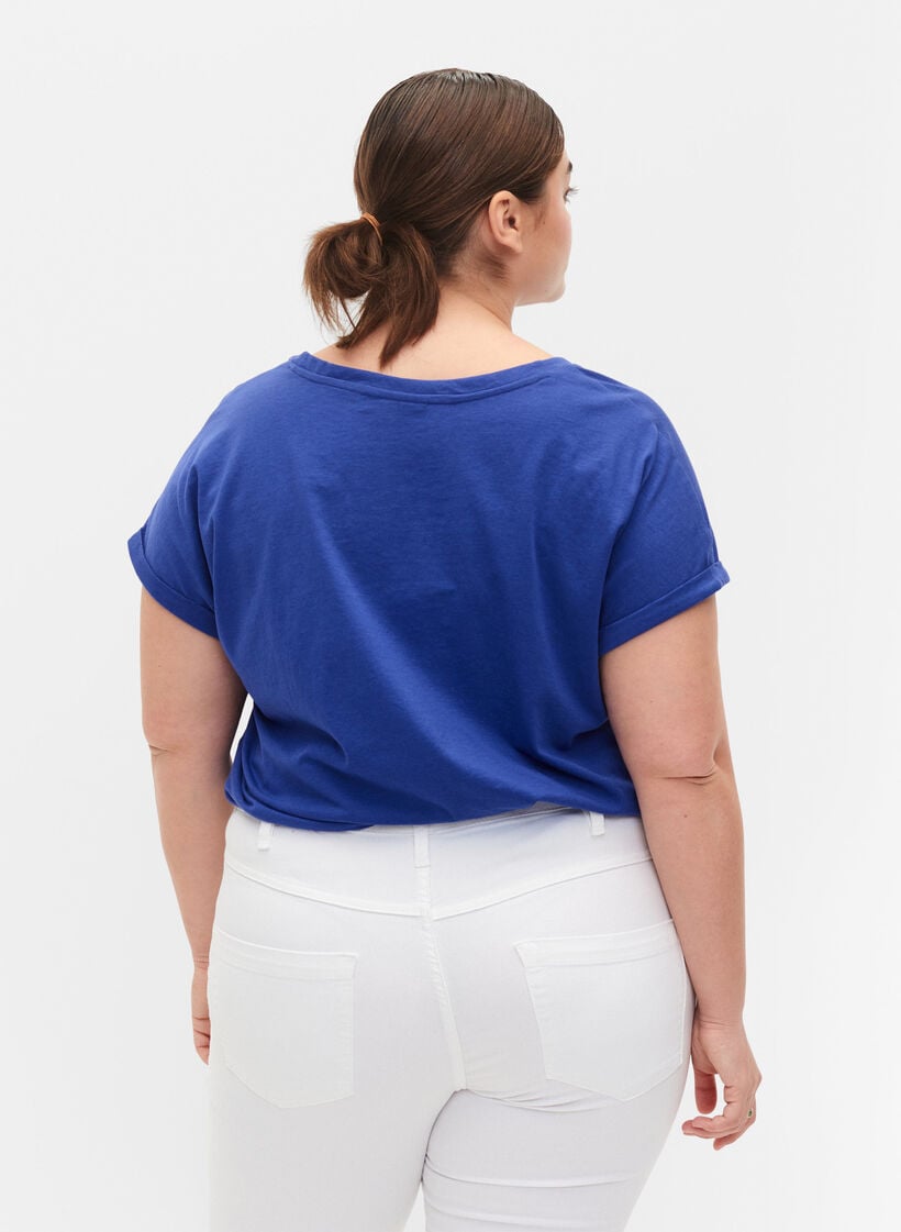 T-shirt &agrave; manches courtes en coton m&eacute;lang&eacute;, Bleu, Model image number 2