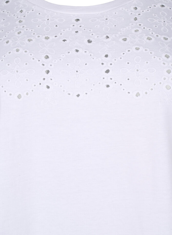 T-shirt en coton biologique avec broderie anglaise, Bright White, Packshot image number 2