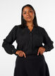 Shirtblouse met geborduurde bloemapplicaties, Zwart, Model image number 0