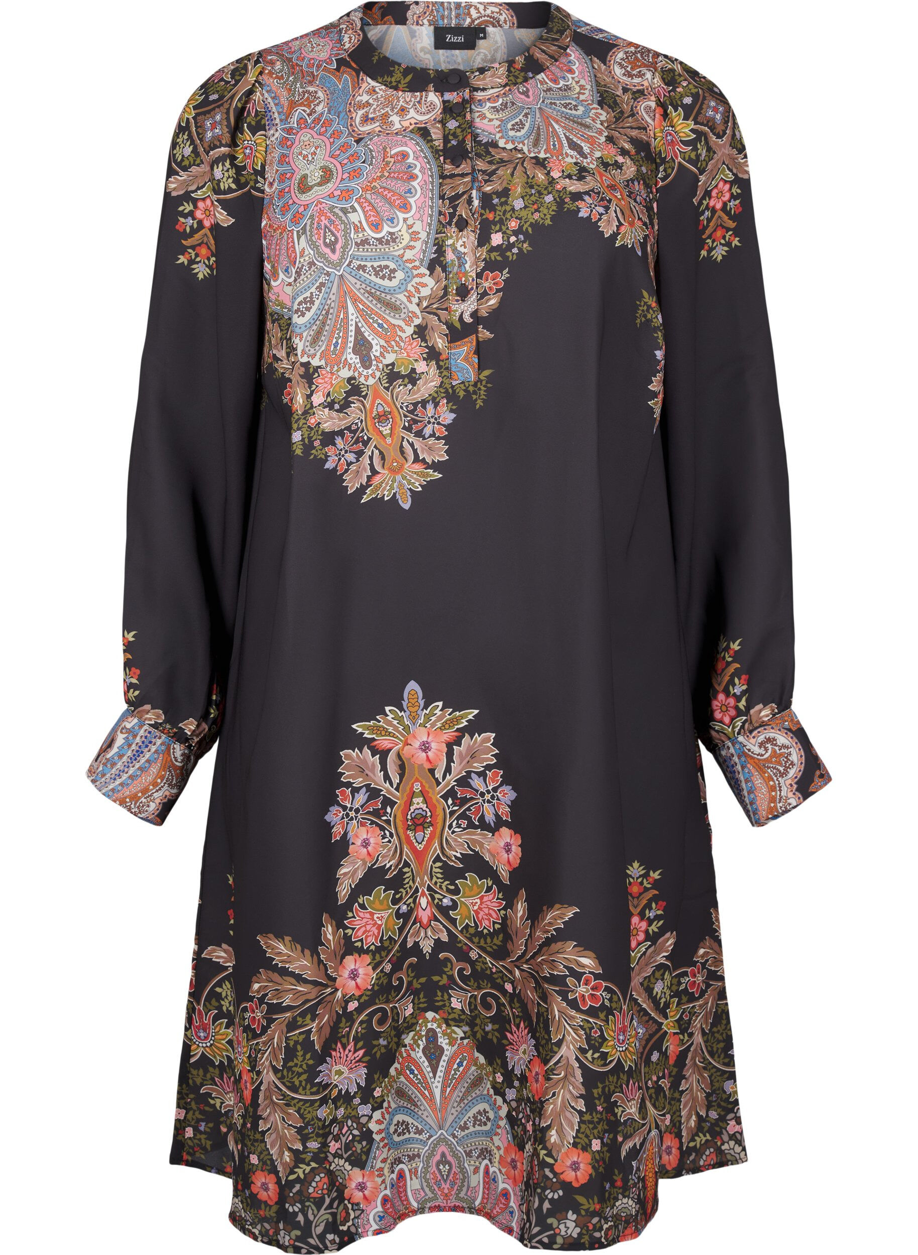 Zizzi Robe mi-longue &agrave; imprim&eacute; paisley, Black Paisley, Packshot image number 0