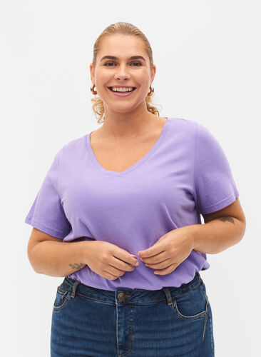 T-shirt basiques 2-pack en coton, Paisley Purple/Navy, Model image number 0