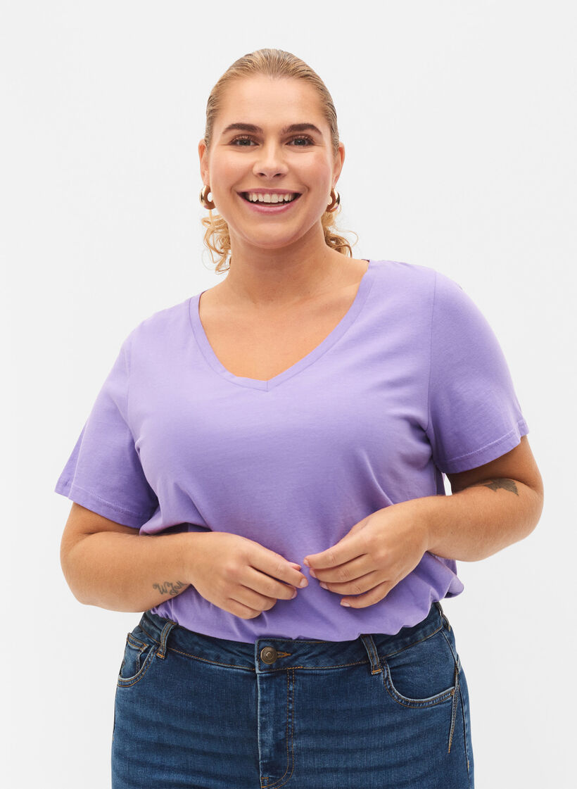 T-shirt basiques 2-pack en coton, Paisley Purple/Navy, Model