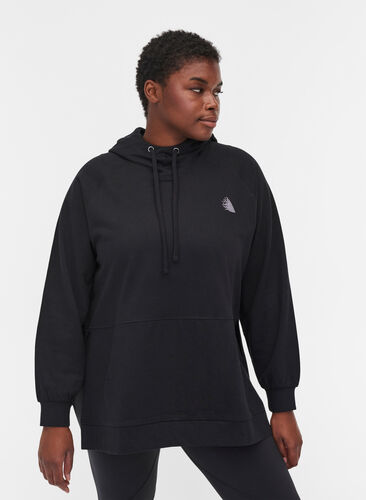 Sweatshirt met capuchon en split, Black, Model image number 0