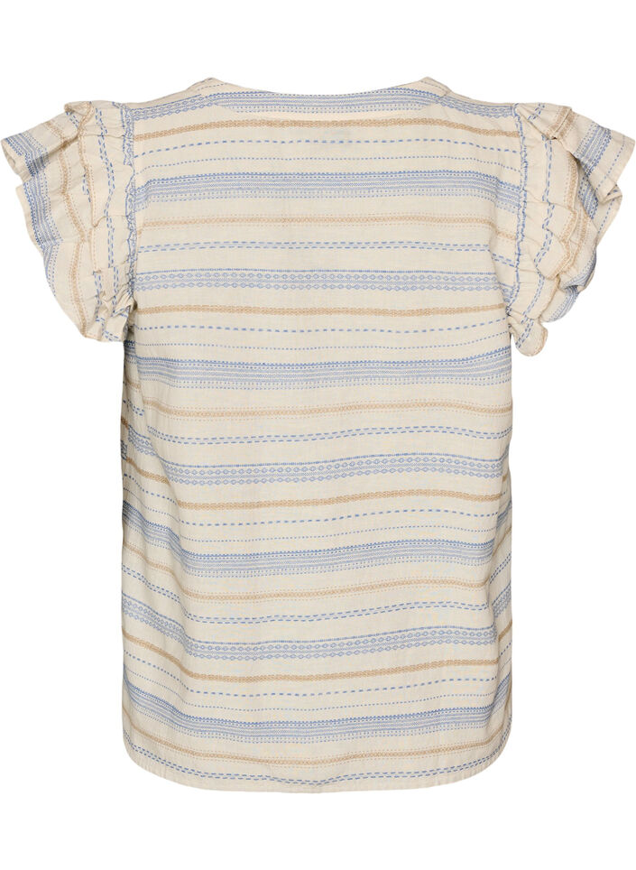 Mouwloze blouse met ruches en gestreept patroon, Vanille, Packshot image number 1