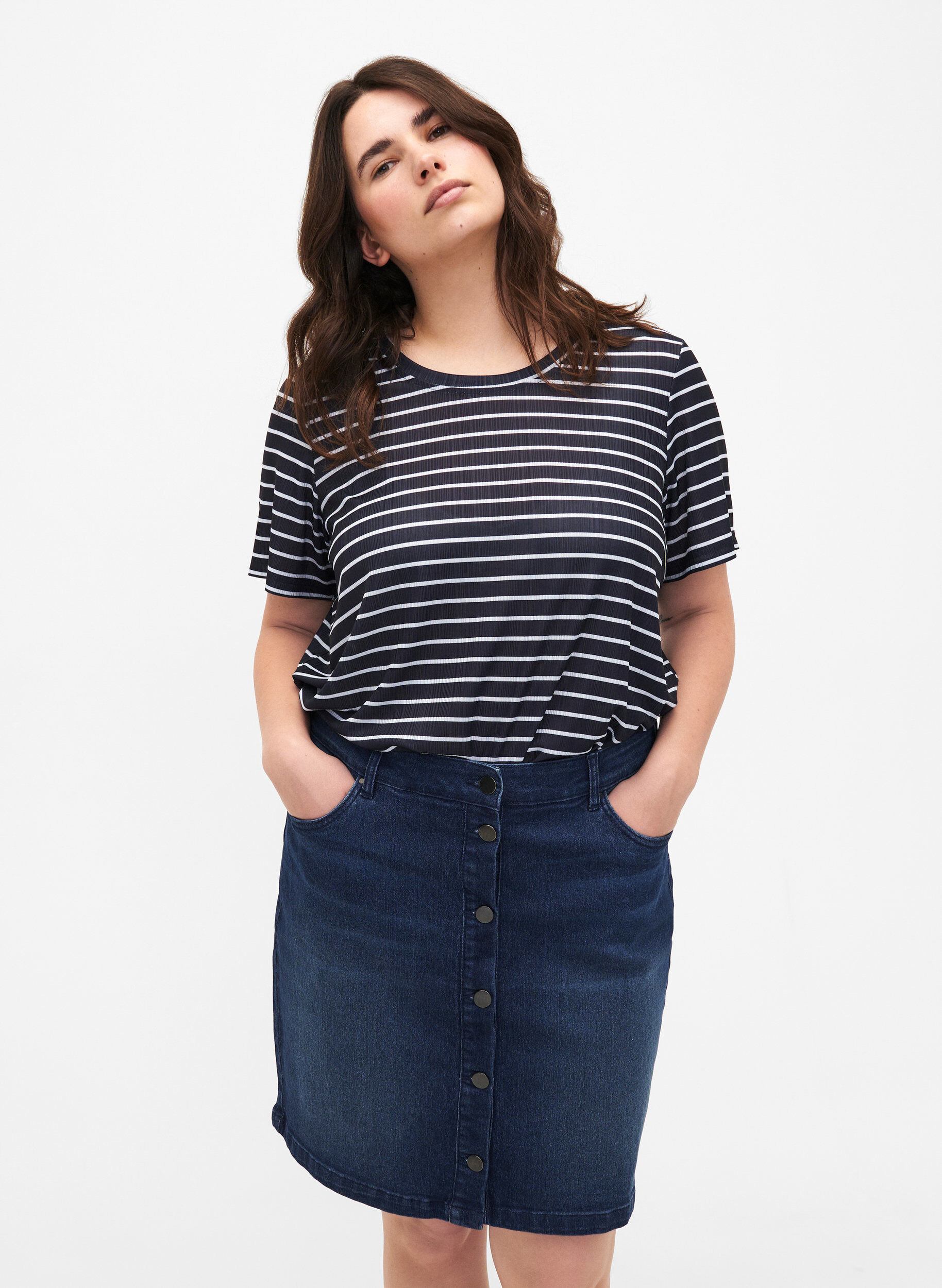 ZizziFLASH - Denim rok met knoopsluiting, Blauw, Model image number 0