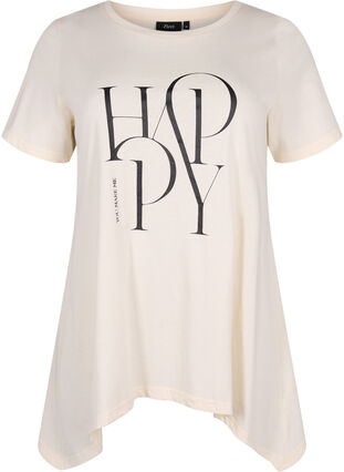 T-shirt en coton avec imprimé de texte, Buttercream HAPPY, Packshot image number 0