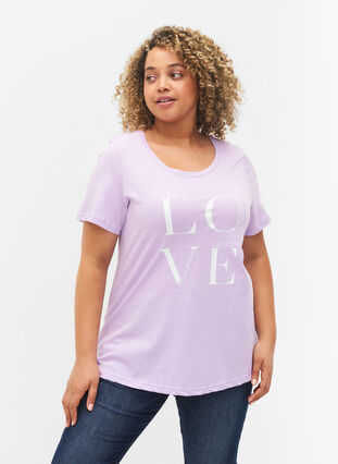 T-shirt en coton à manches courtes avec imprimé, Lavendula LOVE, Model image number 0