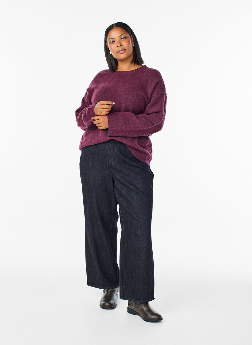 Pull ample en maille avec coutures apparentes, Bordeaux fonc&eacute;, Model image number 1