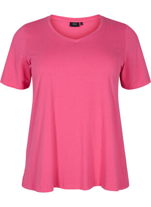T-shirt en coton uni basique, Hot Pink, Packshot image number 0