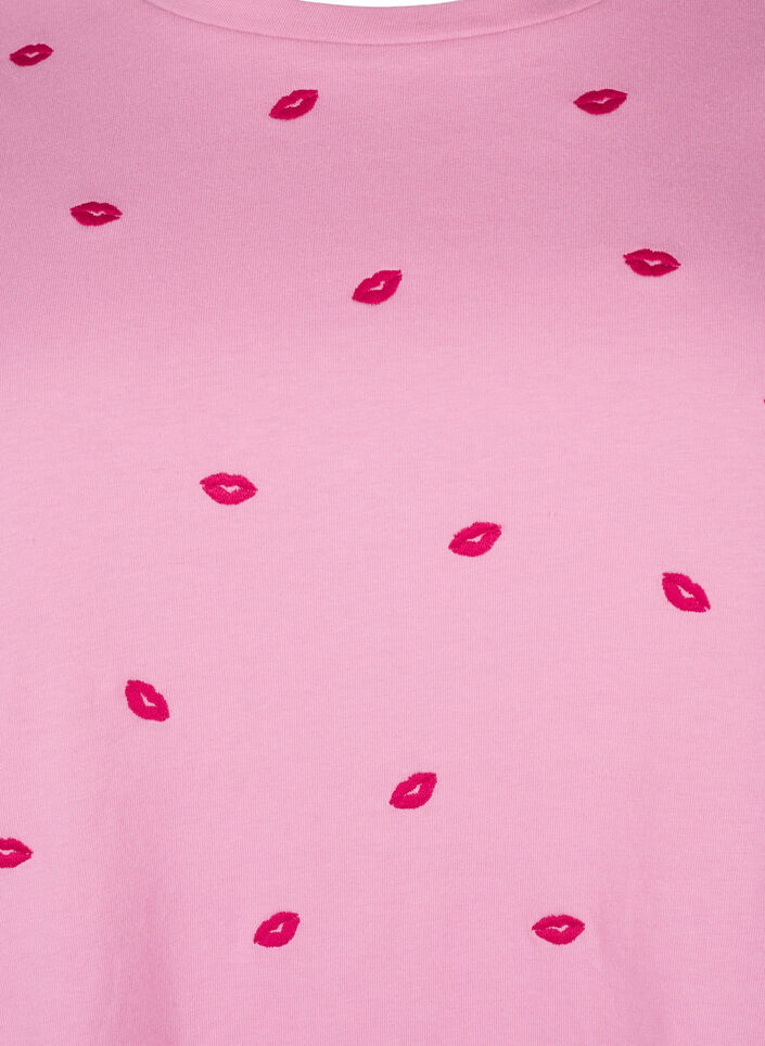 T-shirt en coton biologique avec motif de lèvres brodé, Rose Bl. Lips Emb. , Packshot image number 2