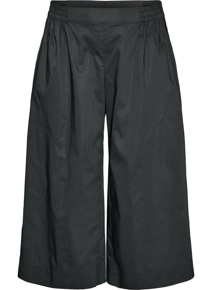 Culottes met een elastische tailleband en wijde pijpen, Zwart, Packshot image number 0