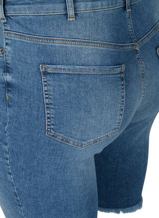 Short en jean moulant avec bords bruts, Dark blue denim, Packshot image number 3
