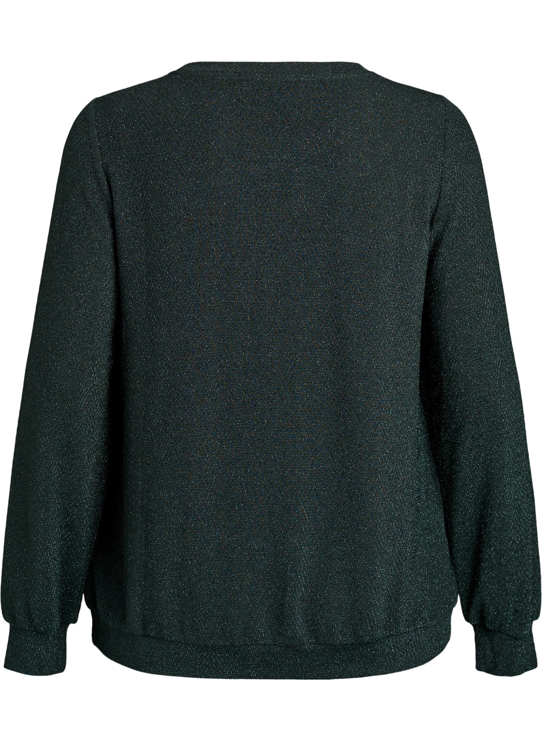 ZizziBlouse met visgraatpatroon en glinsterend garen, Groen, Packshot image number 1