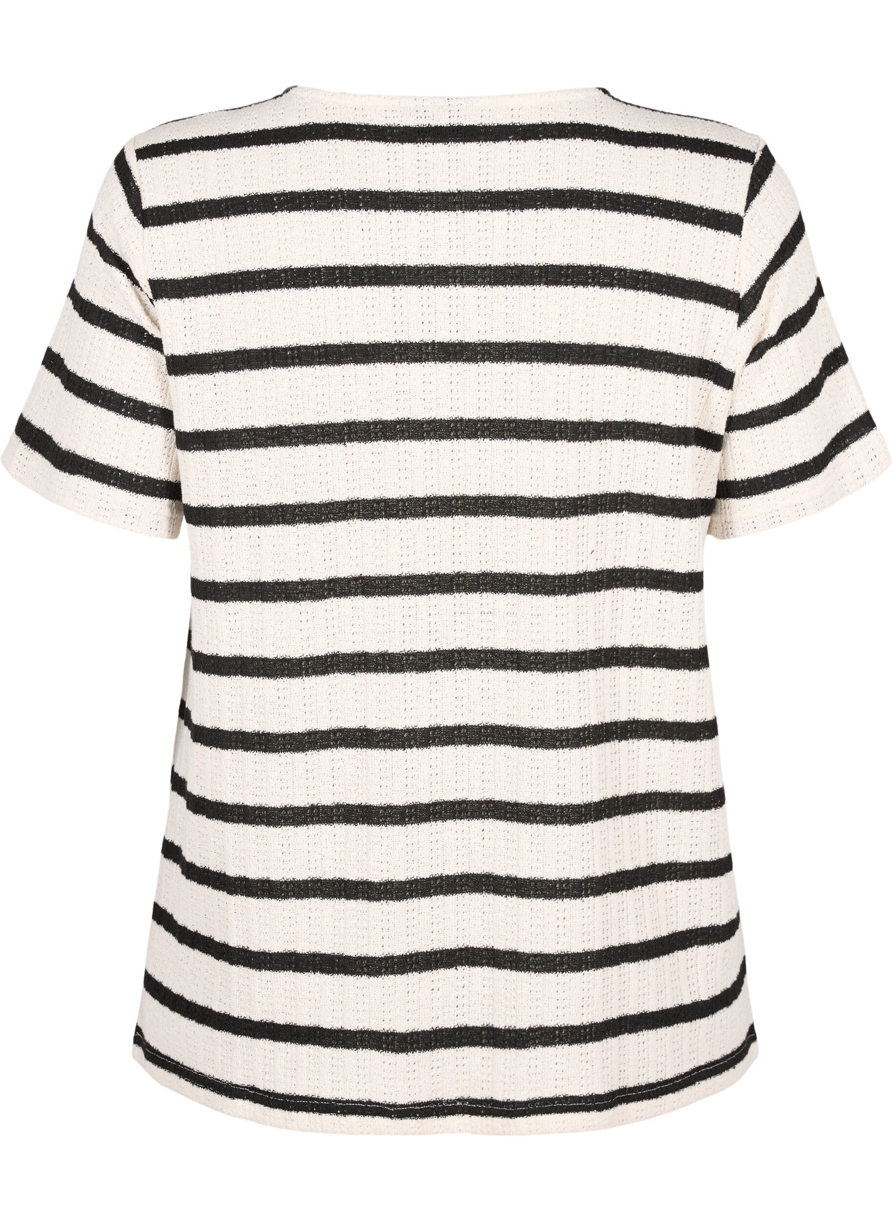 ZizziBlouse met korte mouwen en contrastkleurige strepen, Sand Black Stripe, Packshot image number 1