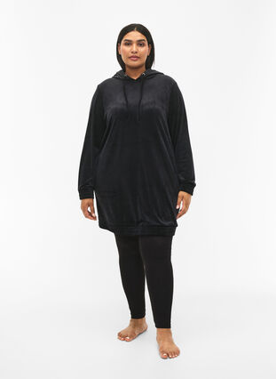 Robe pull en velours avec capuche, Black, Model image number 3