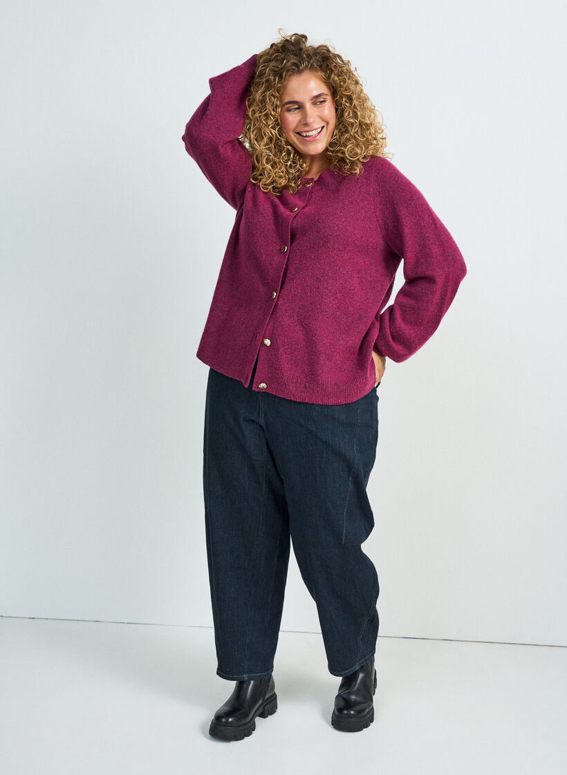 Cardigan en maille douce avec boutons dor&eacute;s, Rose poudr&eacute;e, Model image number 1