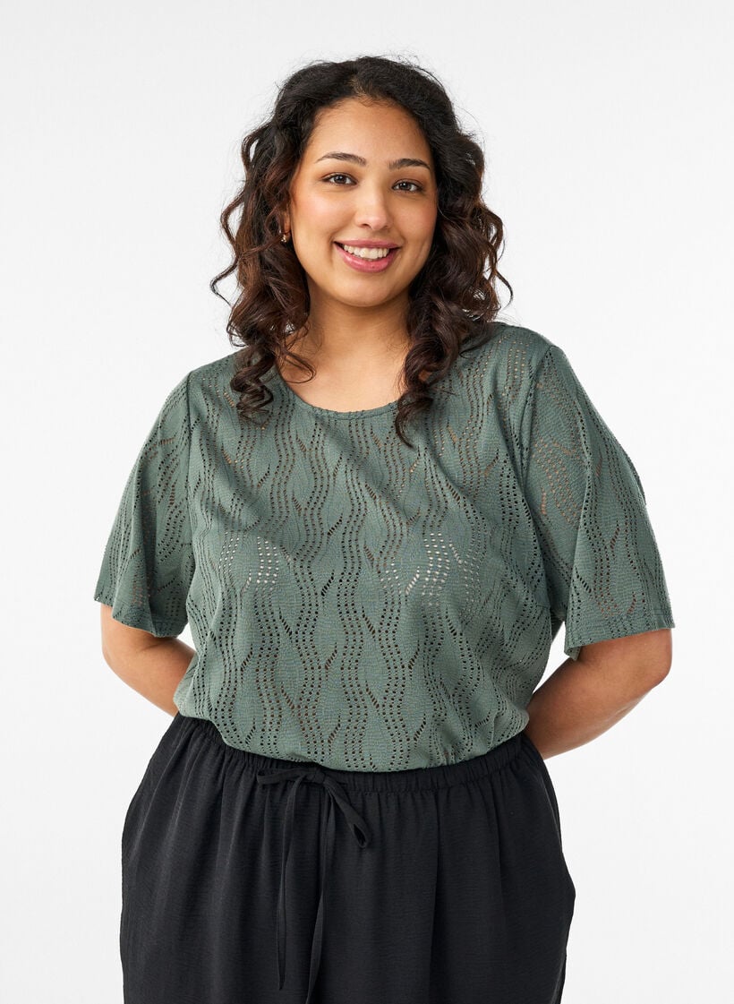 Jersey T-shirt met oogjespatroon, Groen, Model image number 0